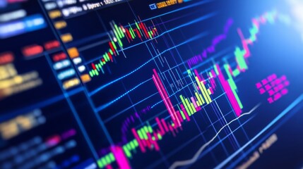 Dynamic stock market chart displaying trends and data with vibrant colors for financial analysis and trading insight.
