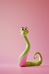 Fototapeta premium Illustration, pink and green snake, with a contented expression. The background of the illustration on the ID card is pink, with a semi-lateral composition. It's a fu picture in the year of the snake.