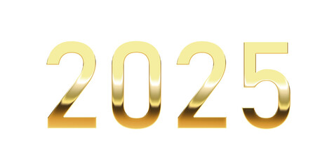 2025 golden new year numbers isolated on white with golden metallic shine