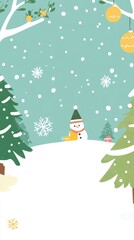 Fototapeta premium Snowy Winter Wonderland with Cheerful Snowman
