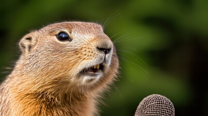 Fototapeta premium Prairie Dog Singing Into Vintage Microphone Close Up Portrait