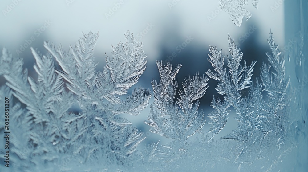 Poster delicate frost patterns on a window pane