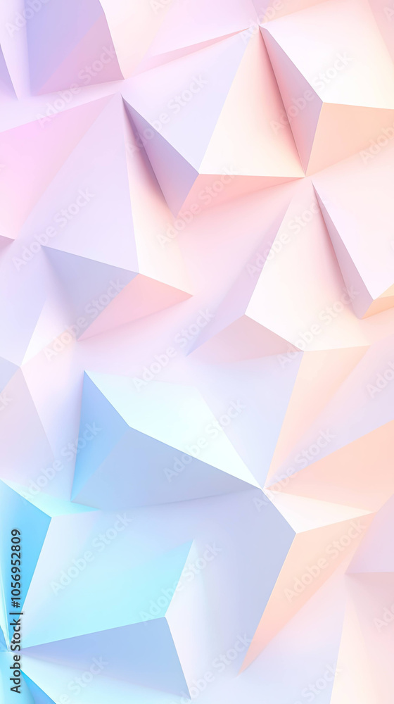 Aufkleber soft pastel triangles create serene 3d minimal composition, blending gentle hues of pink and blue. t