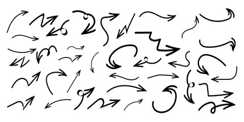 hand-drawn arrow collection with abstract lines and creative curved designs for digital use