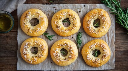 Freshly Baked Bagels with Herbs and Sea Salt Topping