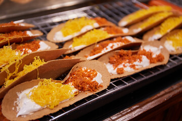 Crispy pancake with egg yolk and sugar, Thai dessert street food