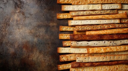 Crispy Bread Sticks on Rustic Background