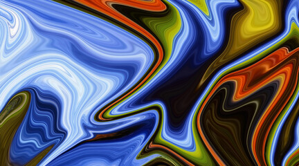 Vibrant Abstract Fluid Art With Bold Blue, Orange, and Green Swirling Patterns for Design Projects.