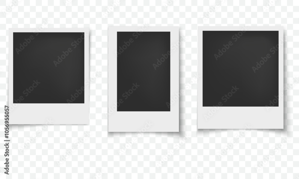 Wall mural polaroid photo frame on a transparent background. black frame with shadow.
