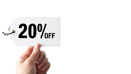 Photo of a hand holding a 20% off sale tag. Big Savings. Discount. Limited Time Offer. Exclusive Deal. Black Friday. 1