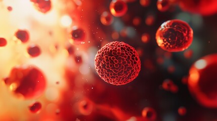 Detailed close-up of blood cancer cells, showcasing their structure and complexity.