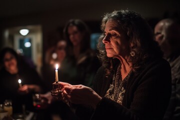 Woman Holding Candle in Intimate Gathering