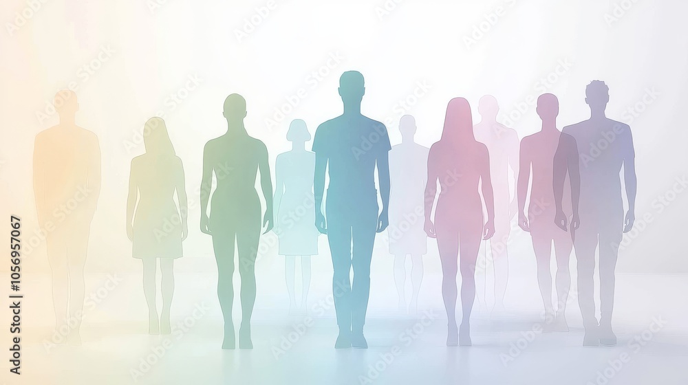 Poster silhouetted figures in a soft, ethereal light creating a serene and contemplative atmosphere for art