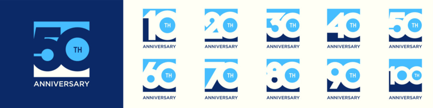 collection of creative Anniversary Square number 10 to 100 logo designs. abstract number design vector illustration