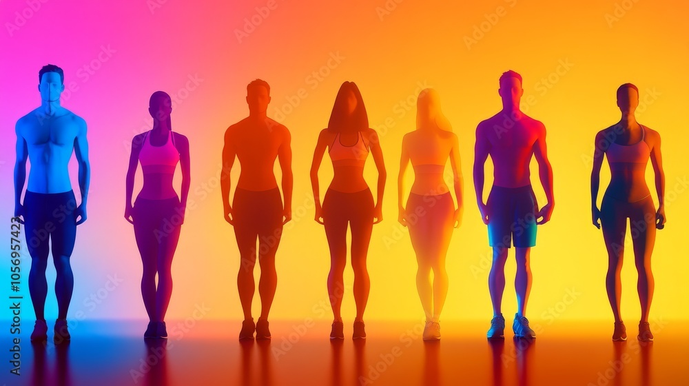 Poster silhouettes of diverse figures against a vibrant gradient background, showcasing unity and connectio