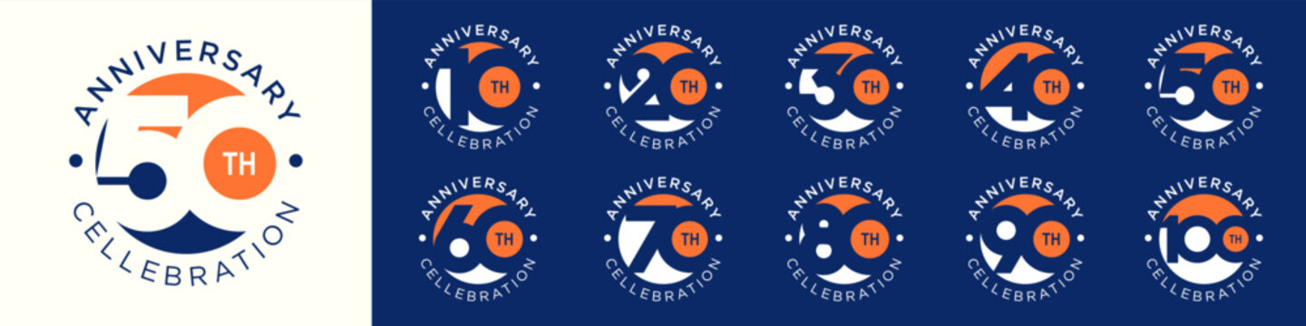 collection of creative Anniversary circle number 10 to 100 logo designs. abstract number design vector illustration