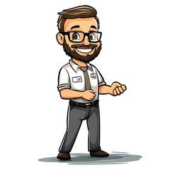 Cartoon employee shaking hands, smiling professionally on a white background.