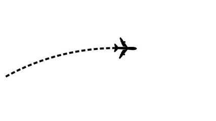 Silhouettes animation  of airplane route and dotted line to the pin point