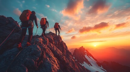 A group of mountain climbers climbing up, Beautiful mountain on peoples