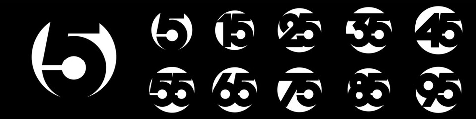 collection of creative Anniversary circle number 5 to 95 logo designs. abstract number design vector illustration