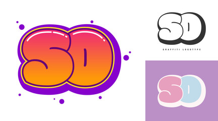 SO logo design for festival or party. Initial letter s and o in graffiti style. Creative modern lettering company name of font typography. Kids trendy logotype or identity.