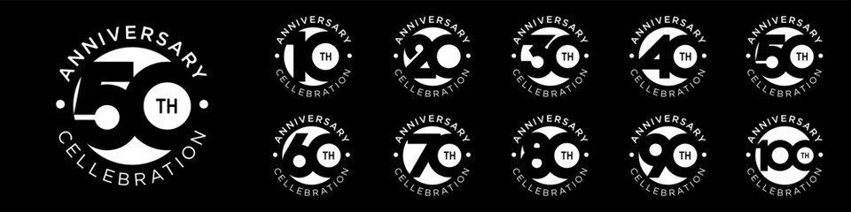 collection of creative Anniversary circle number 10 to 100 logo designs. abstract number design vector illustration