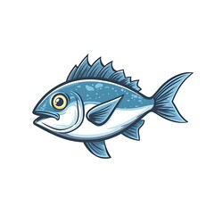 Fototapeta premium Cartoon fish icon indicating marine life or aquatics on a white background.