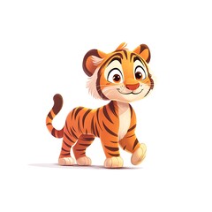A cartoon tiger walking on a white background.
