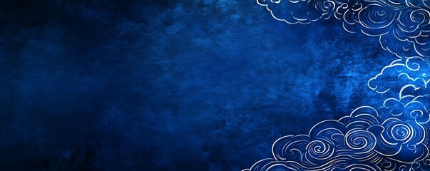 A deep blue background with intricate white cloud patterns, ideal for graphic design use.