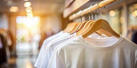High Depth of Field T-Shirt Sleeve Hanging on a White Coat Hanger, Perfect for Fashion, Apparel Display, Clothing Showcase, Textile Photography, and Wardrobe Inspiration