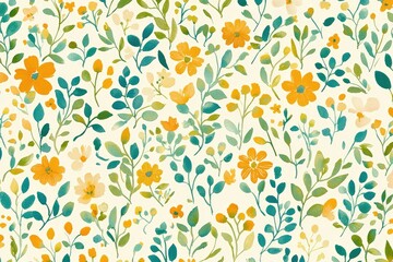 Obraz premium Colorful floral pattern with leaves on a light background.