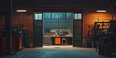 Industrial Workshop at Night