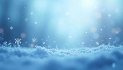 Fototapeta premium Snowflakes and winter spirit on a serene blue background with copy space