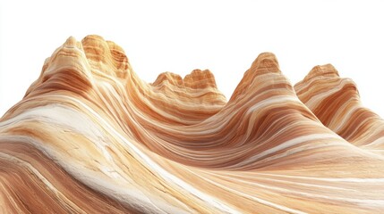 Layered rock formations with wave patterns on a mountain surface, showing ancient beauty, isolated on white
