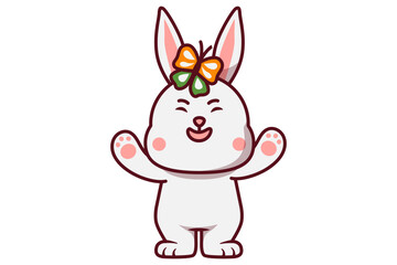 Cute Rabbit with Butterfly on the Head Illustration