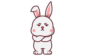 Cute Rabbit Angry with Cross Arms Illustration