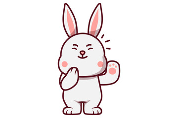 Fototapeta premium Cute Rabbit Thinking with Hand on the Chin Illustration