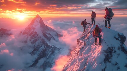 A group of mountain climbers climbing up, Beautiful mountain on peoples
