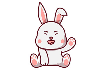 Cute Rabbit Raise Hand Greeting Illustration