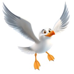 Obraz premium A cartoon gull flying on a white background.