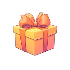 Fototapeta premium Cartoon gift box tied with a ribbon in a vibrant color on a white background.