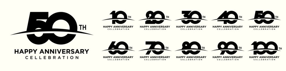 collection of creative number swoosh 10 to 100 logo designs. abstract number design vector illustration