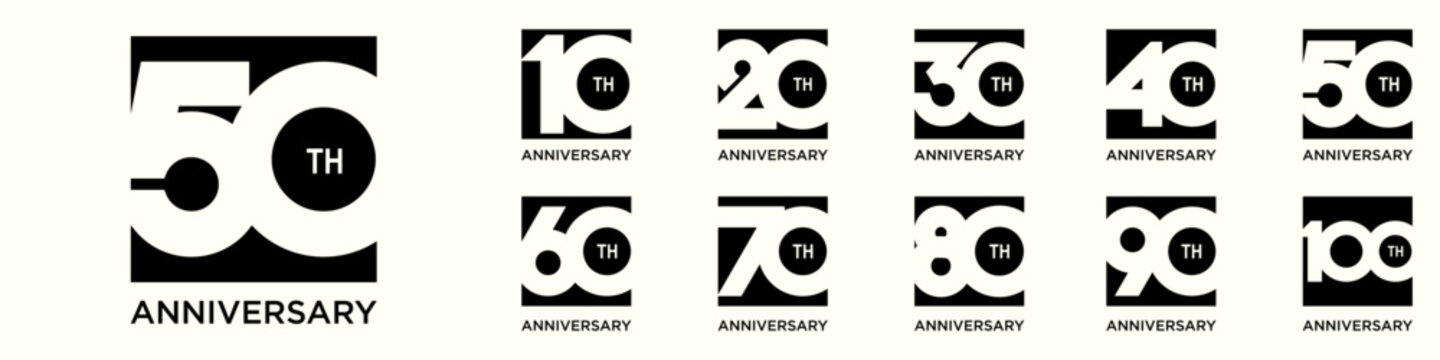 collection of creative Anniversary Square number 10 to 100 logo designs. abstract number design vector illustration