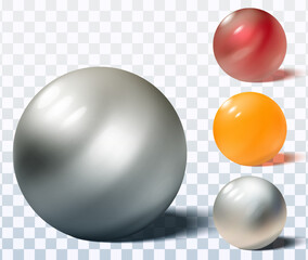 Set of vector spheres and balls on a transparent background with a shadow