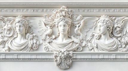 Obraz premium Mural wallpaper with intricate Roman carvings and fresco-style textures, symbolizing classical art, isolated on white