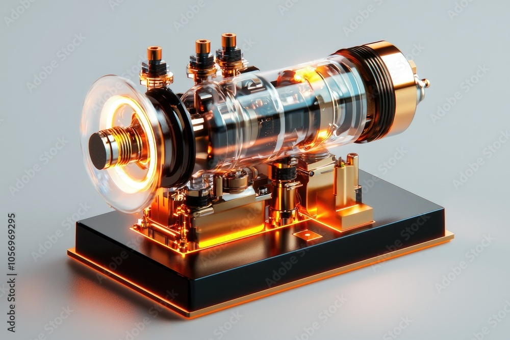 Poster sleek and modern ice engine design featuring labeled components in clear background