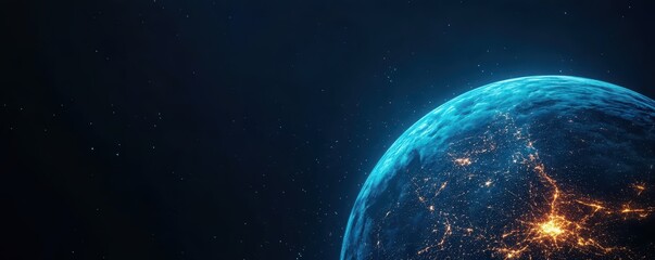 Obraz premium Futuristic holographic city suspended in space, showcasing advanced architecture and vibrant neon lights.