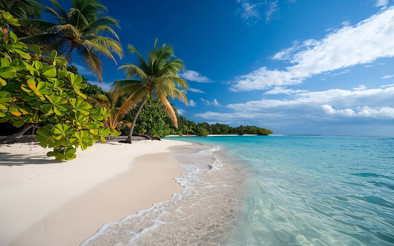 &Icirc;le de l'oc&eacute;an indien, sable blanc et cocotiers, inspiration des Maldives, le paradis sur terre - Tropical Indian Ocean island with white sand and palm trees, paradise on earth