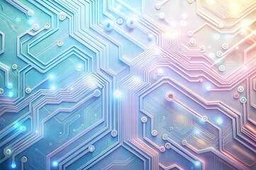 A vibrant, abstract representation of a circuit board with glowing lines and nodes, showcasing a blend of blue and pink hues.