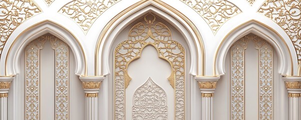 Ornate architectural design featuring intricate golden patterns and arches.